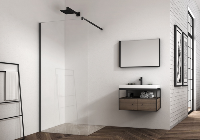 Penutup pancuran walk-in krom EX-101 6/8/10 mm dengan dudukan baja tahan karat