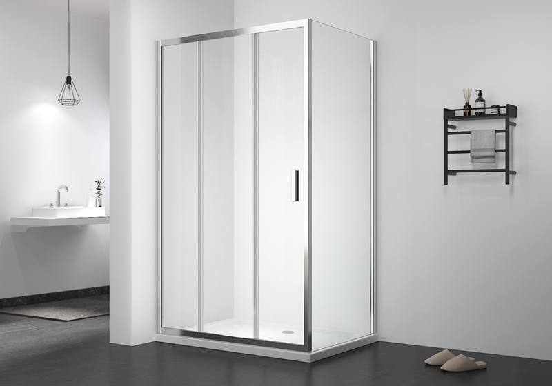 PV 906+PV 01 5/6mm pintu tri glide + penutup shower klasik geser kaca tetap