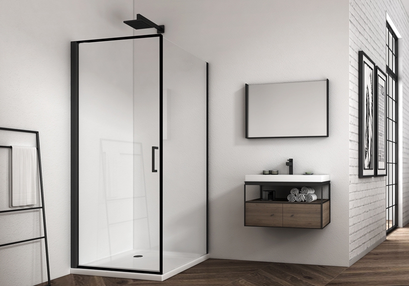 EX-921 6/8mm matt black square engsel penutup shower premium dengan garis tahan air